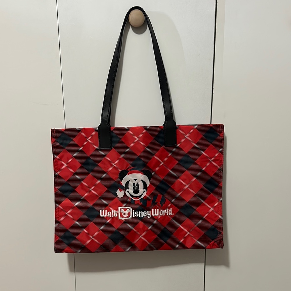 Disney Red and Black Plaid Tote Bag with Logo